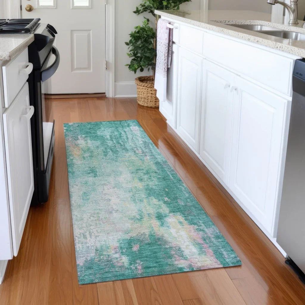 LOOMLAN Rugs Verentha Teal Washable Indoor-Outdoor Rug