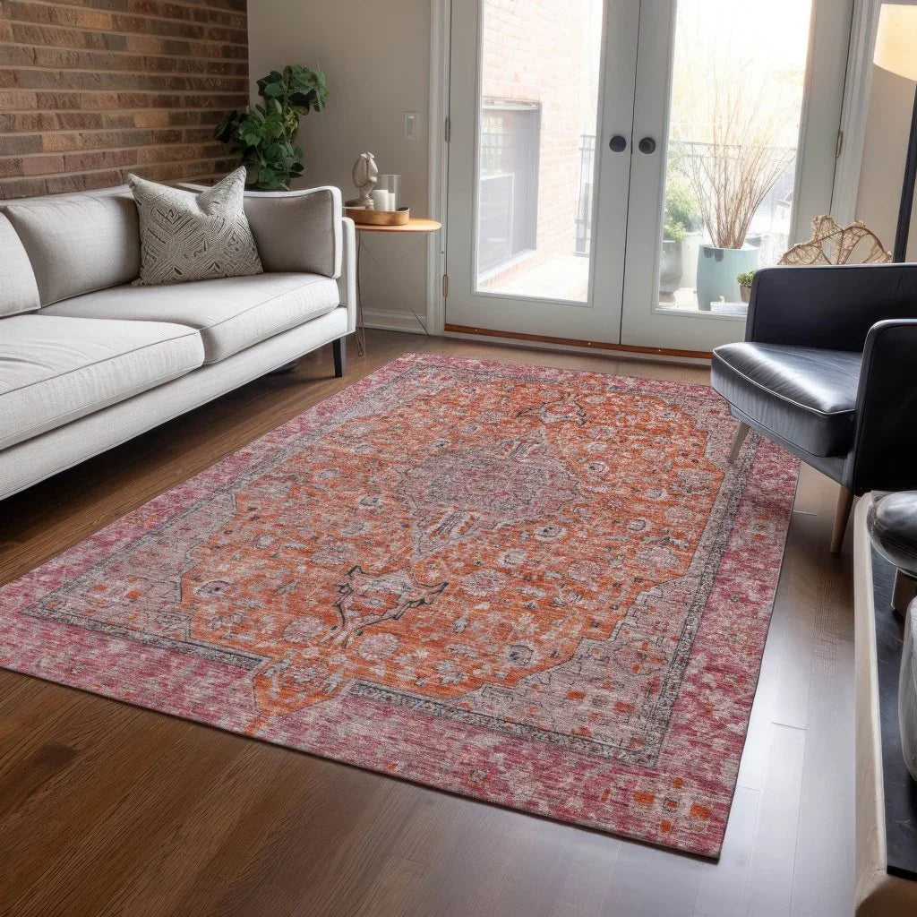 LOOMLAN Rugs Vexira Orange Washable Indoor-Outdoor Rug