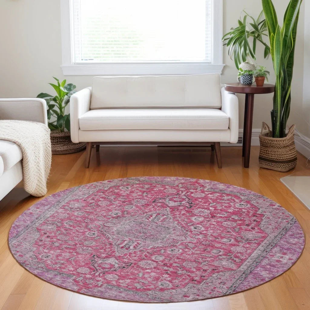 LOOMLAN Rugs Vexira Pink Washable Indoor-Outdoor Rug
