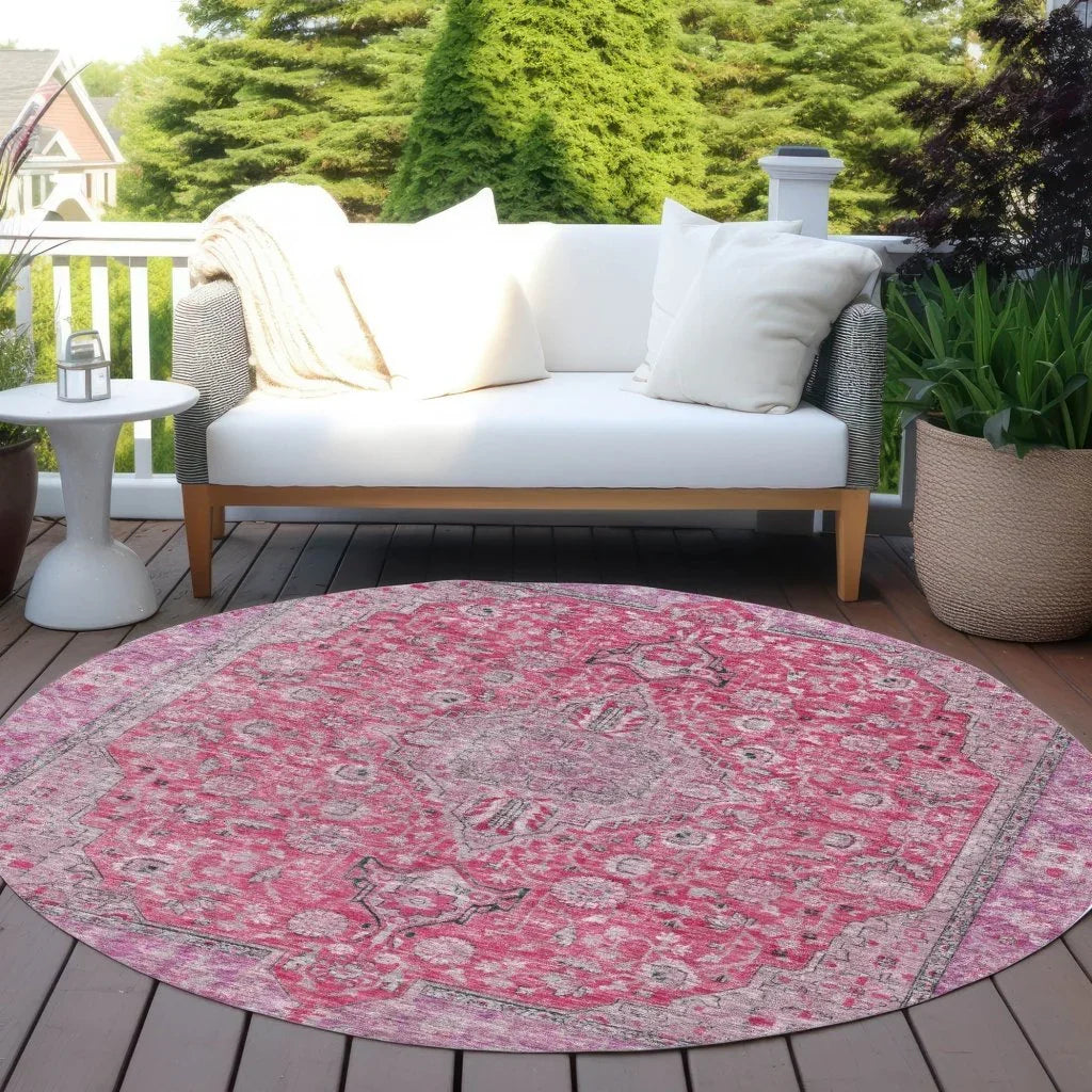 LOOMLAN Rugs Vexira Pink Washable Indoor-Outdoor Rug