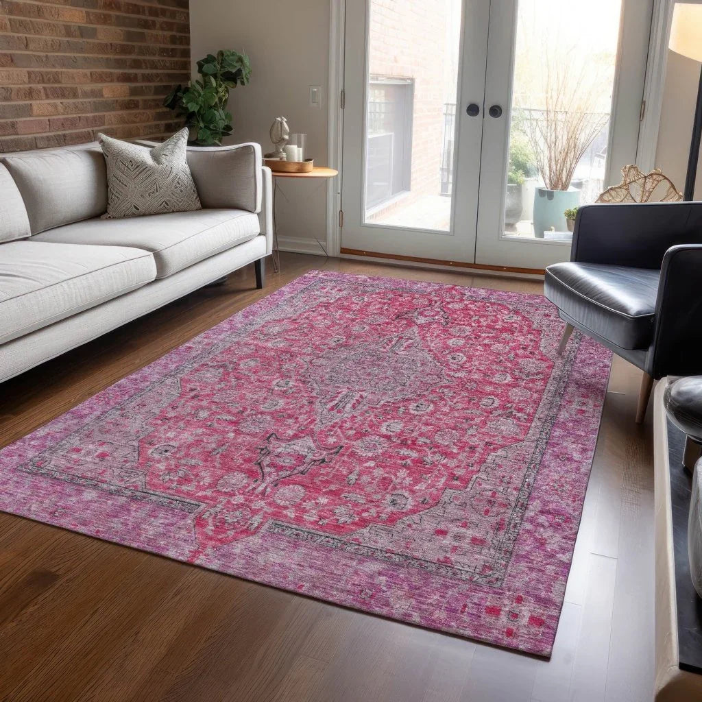 LOOMLAN Rugs Vexira Pink Washable Indoor-Outdoor Rug