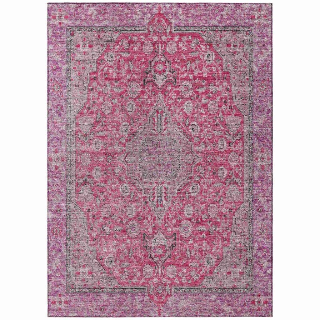 LOOMLAN Rugs Vexira Pink Washable Indoor-Outdoor Rug