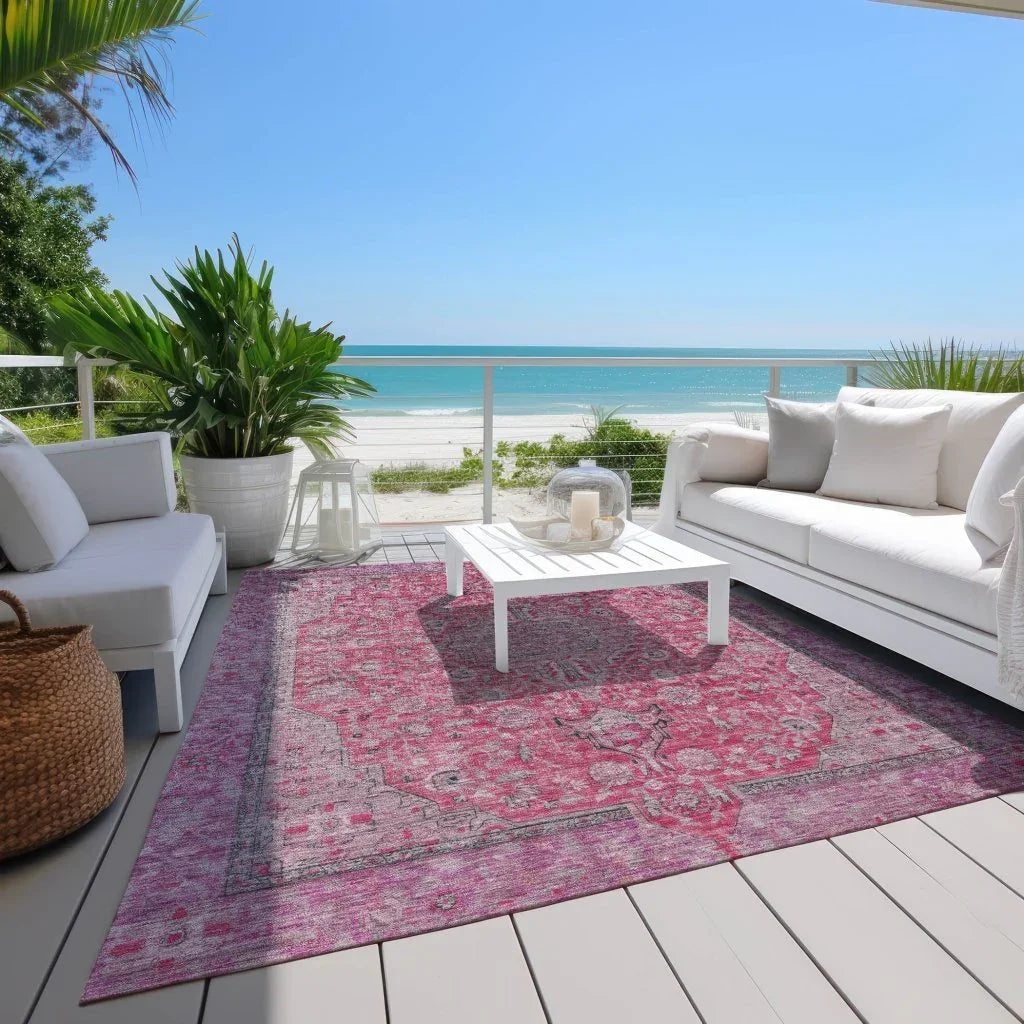 LOOMLAN Rugs Vexira Pink Washable Indoor-Outdoor Rug