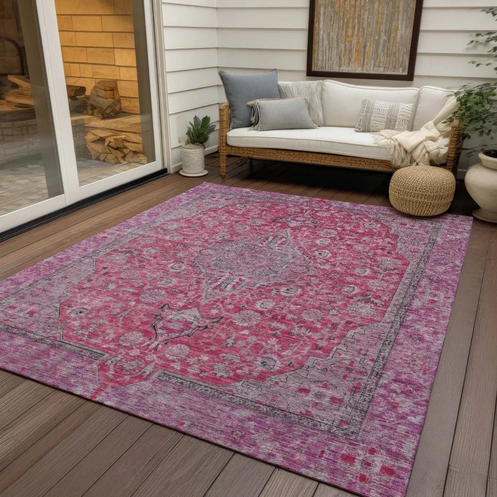 LOOMLAN Rugs Vexira Pink Washable Indoor-Outdoor Rug
