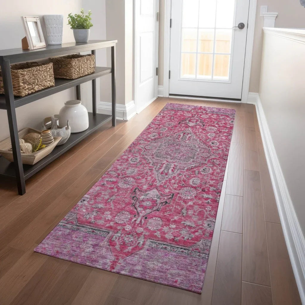 LOOMLAN Rugs Vexira Pink Washable Indoor-Outdoor Rug