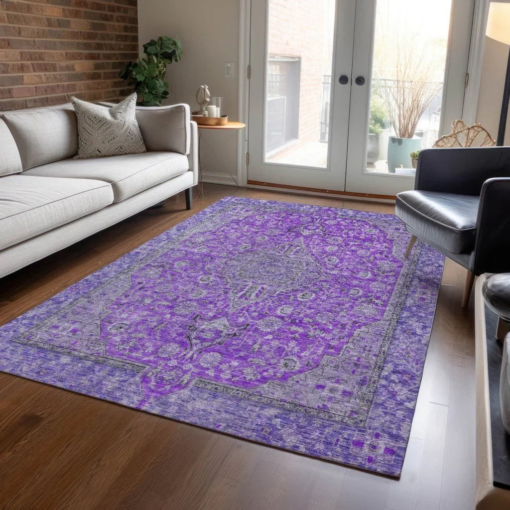 LOOMLAN Rugs Vexira Purple Washable Indoor-Outdoor Rug