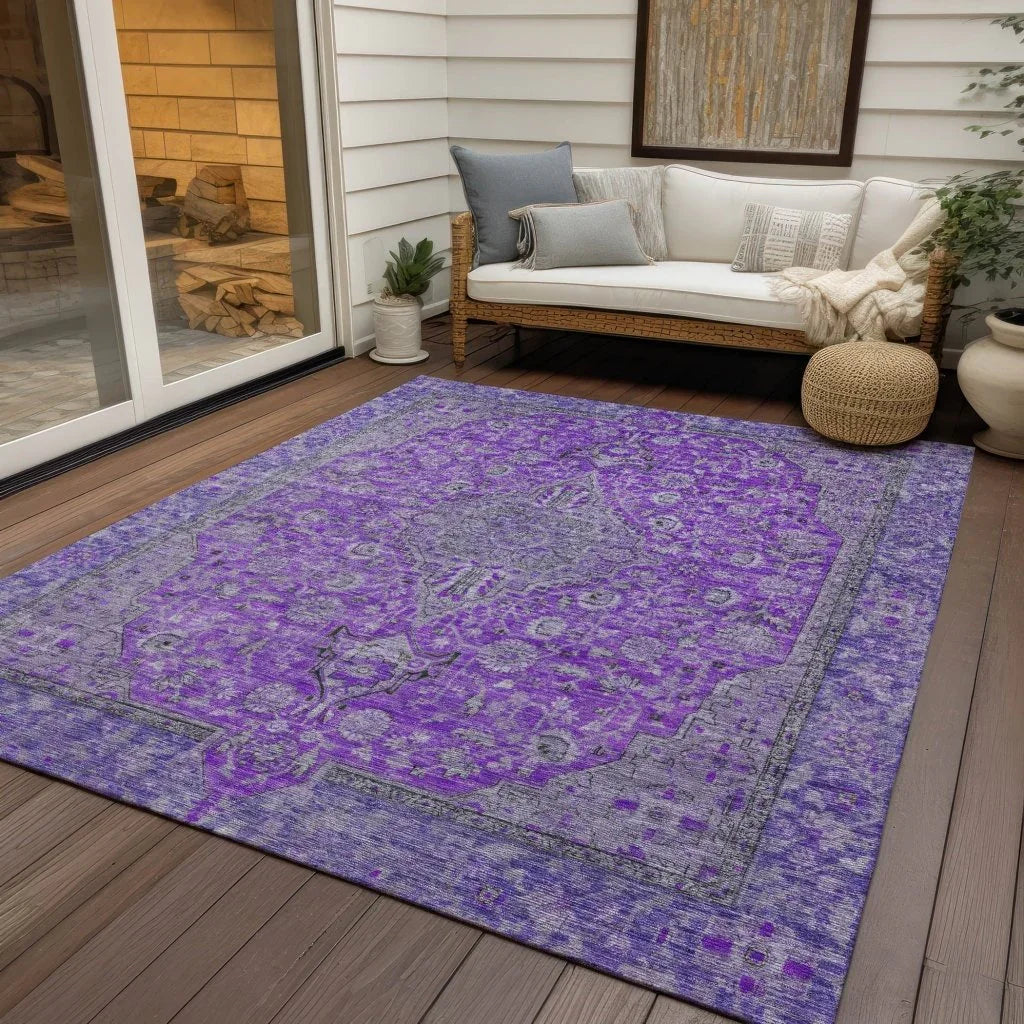 LOOMLAN Rugs Vexira Purple Washable Indoor-Outdoor Rug