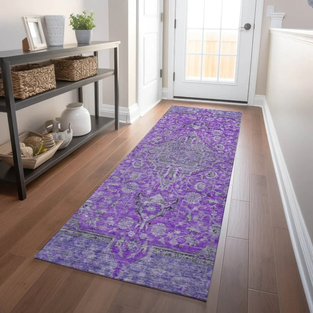 LOOMLAN Rugs Vexira Purple Washable Indoor-Outdoor Rug