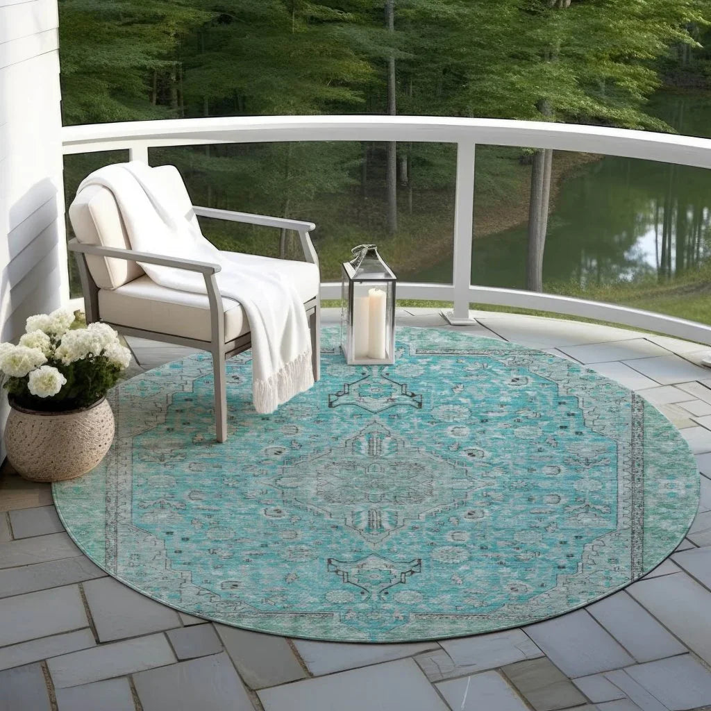 LOOMLAN Rugs Vexira Teal Washable Indoor-Outdoor Rug