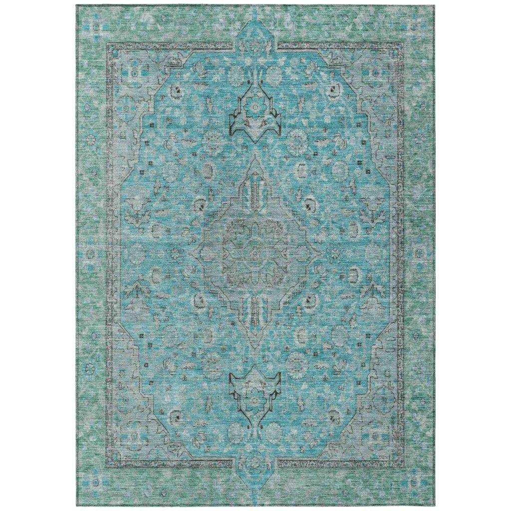 LOOMLAN Rugs Vexira Teal Washable Indoor-Outdoor Rug