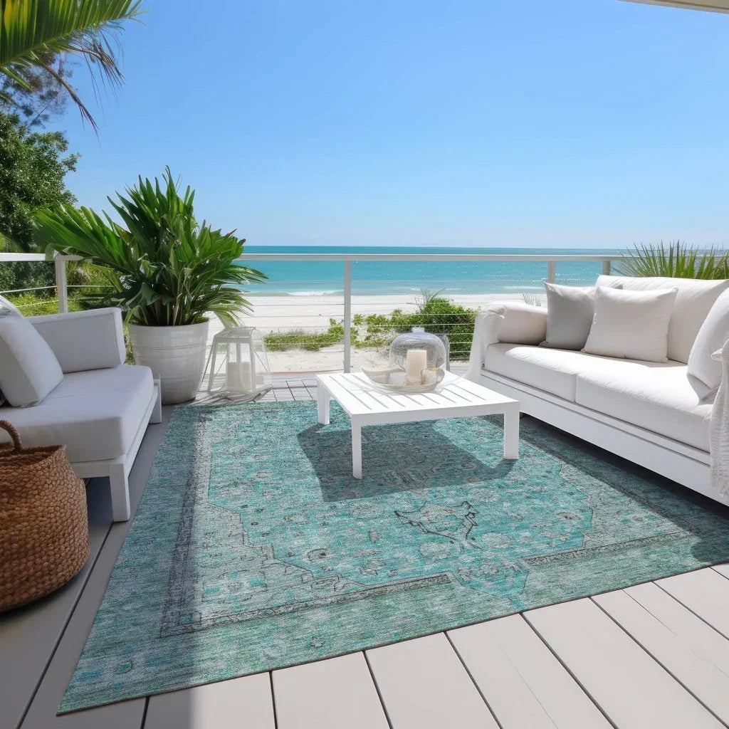 LOOMLAN Rugs Vexira Teal Washable Indoor-Outdoor Rug