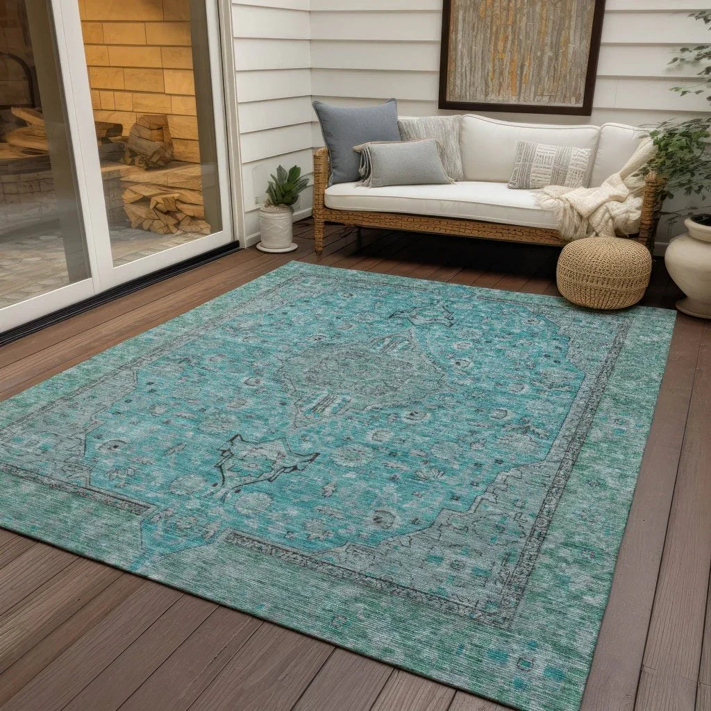 LOOMLAN Rugs Vexira Teal Washable Indoor-Outdoor Rug