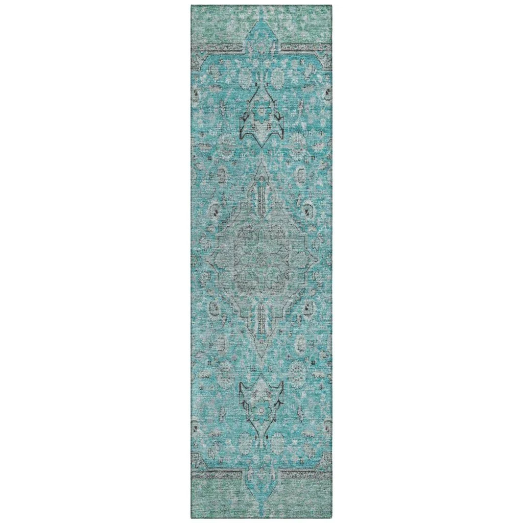 LOOMLAN Rugs Vexira Teal Washable Indoor-Outdoor Rug
