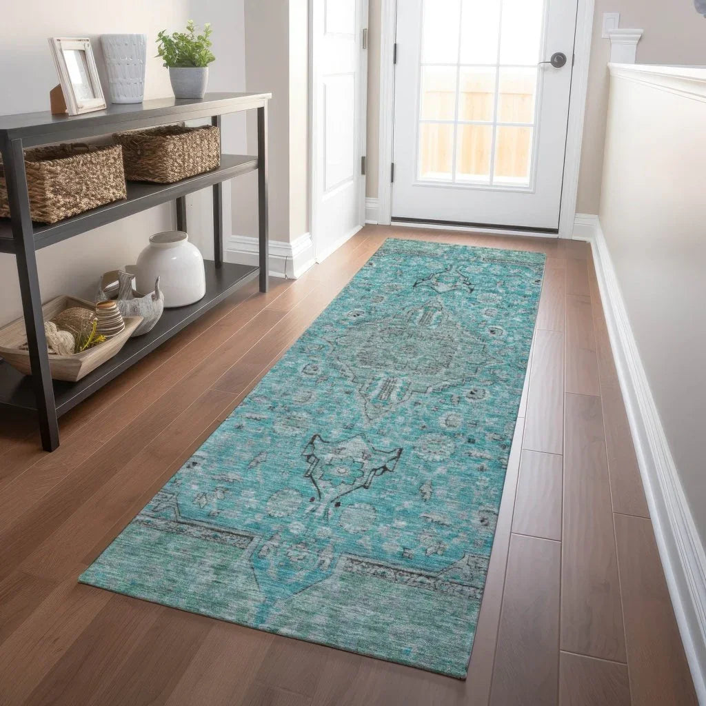 LOOMLAN Rugs Vexira Teal Washable Indoor-Outdoor Rug