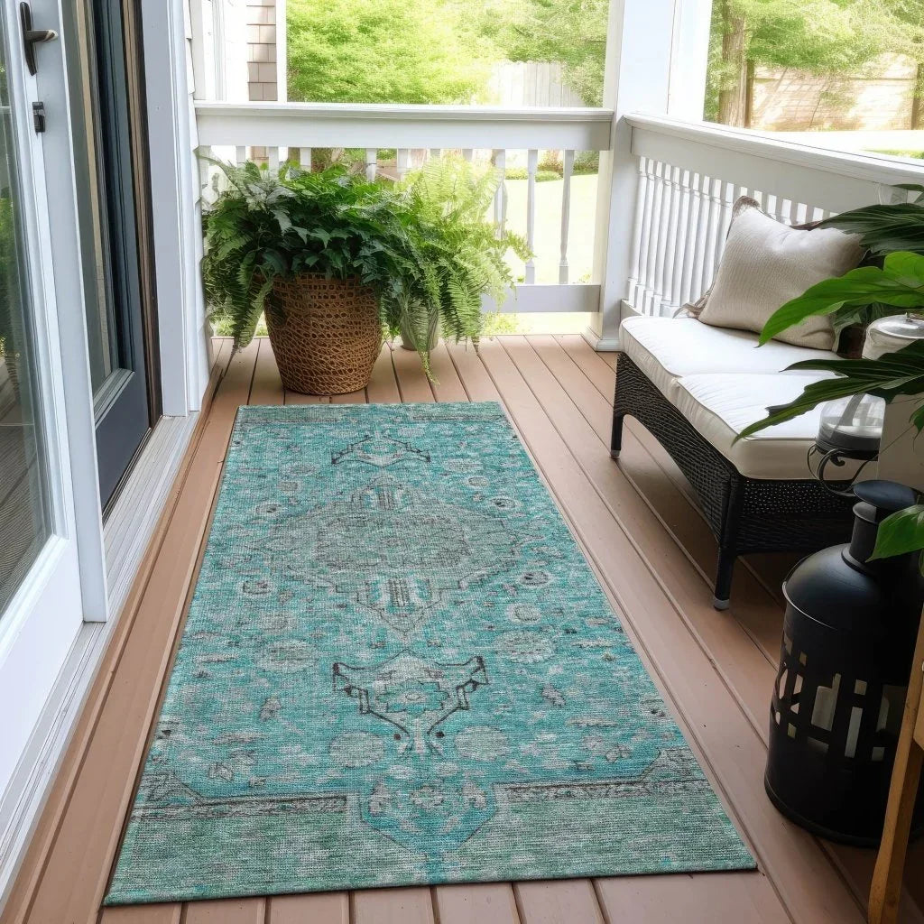 LOOMLAN Rugs Vexira Teal Washable Indoor-Outdoor Rug