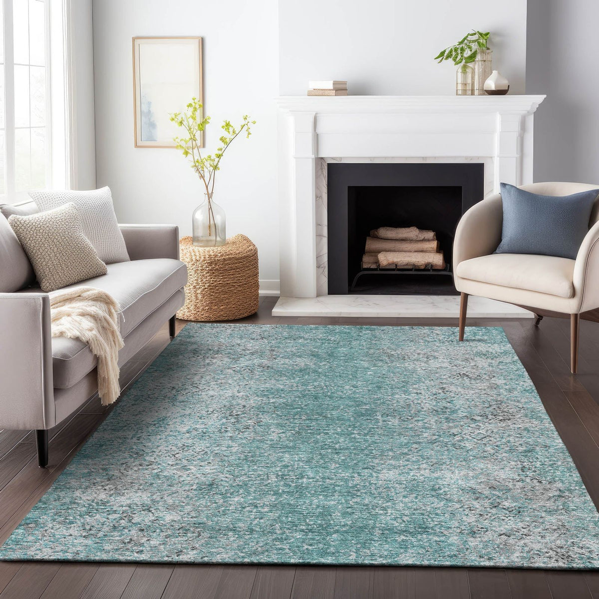 Addison Rugs Vintage Teal Washable Indoor-Outdoor Rug