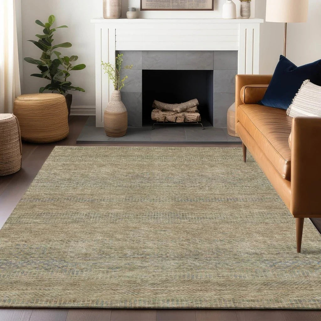 LOOMLAN Rugs Viviennea Brown Washable Indoor-Outdoor Rug