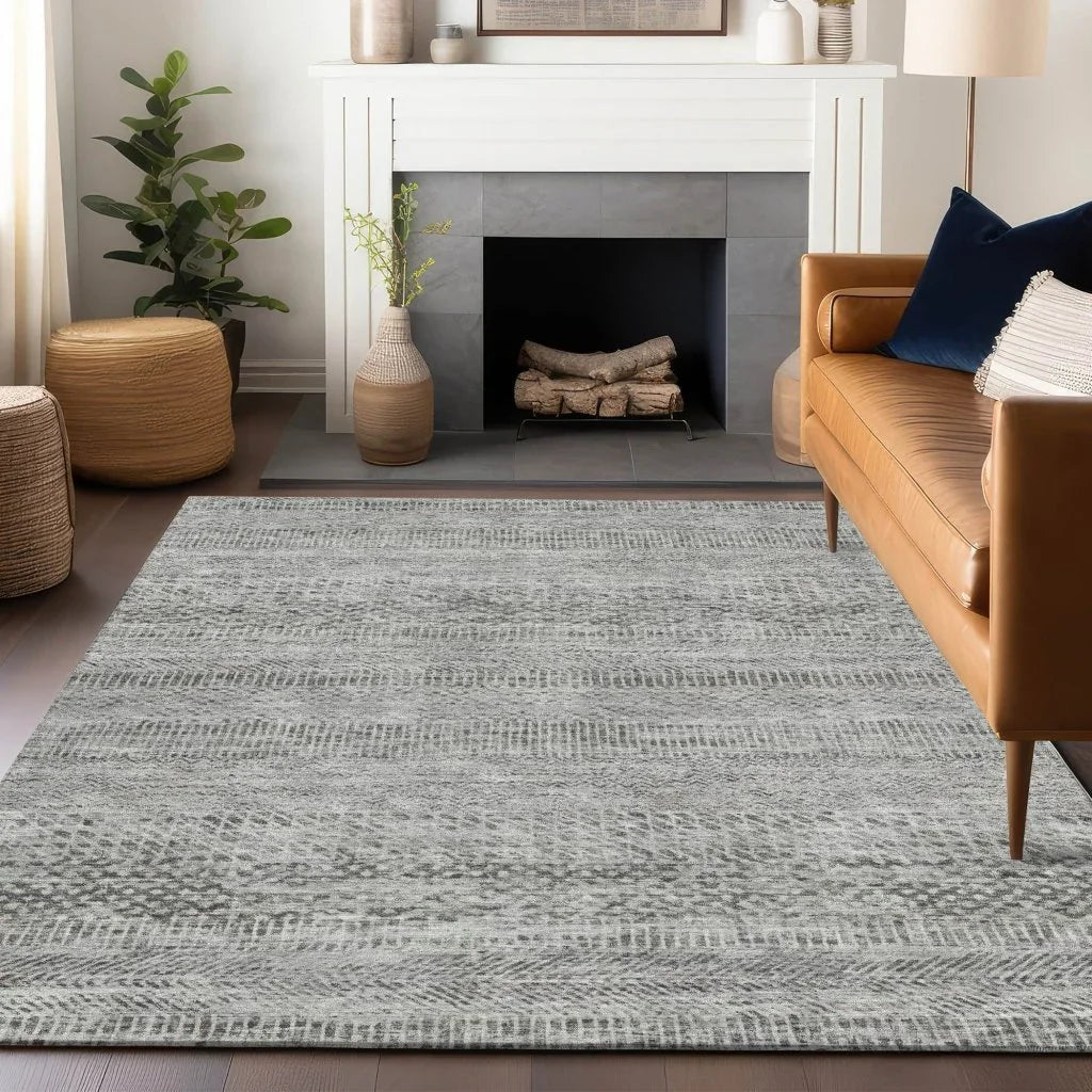 LOOMLAN Rugs Viviennea Gray Washable Indoor-Outdoor Rug