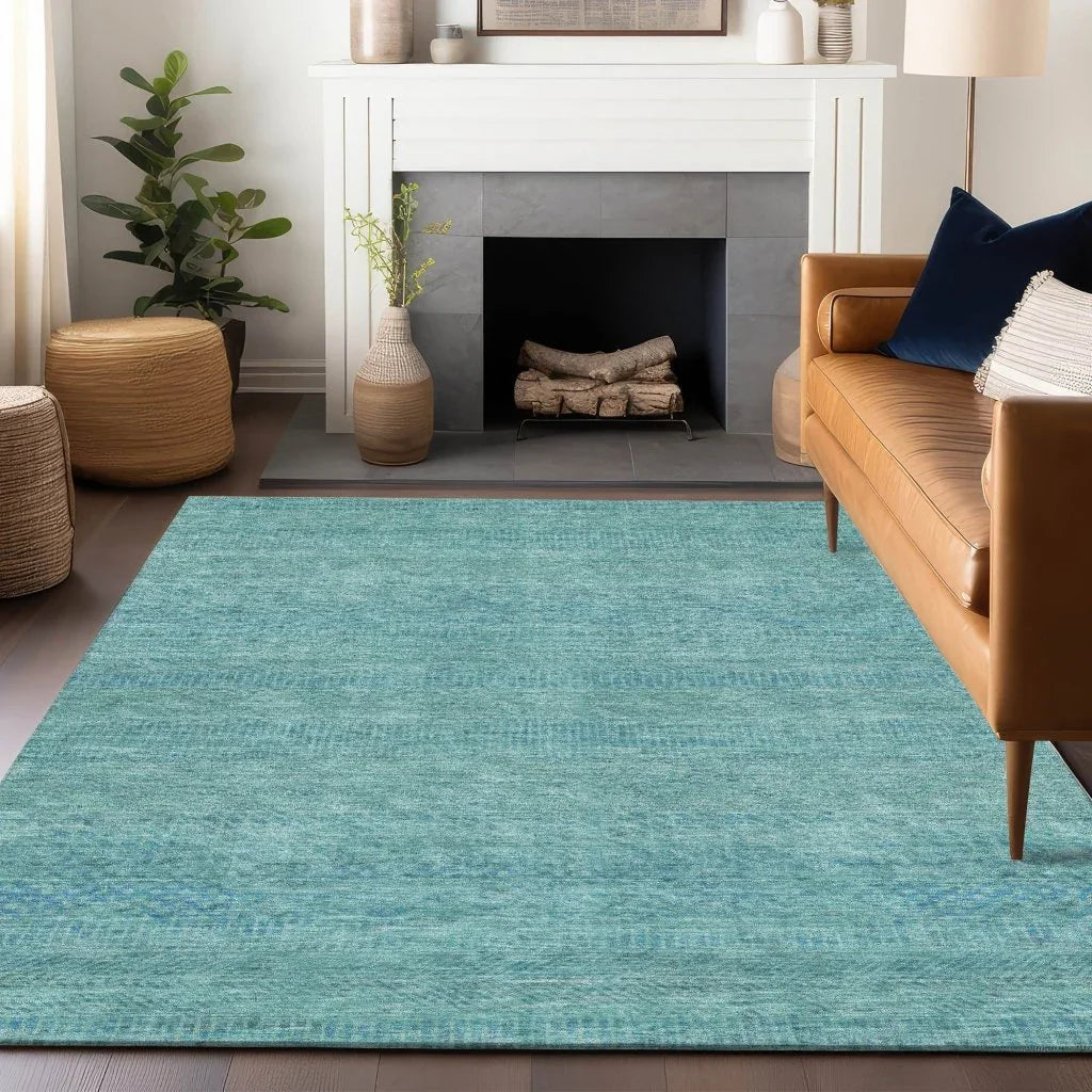 LOOMLAN Rugs Viviennea Teal Washable Indoor-Outdoor Rug
