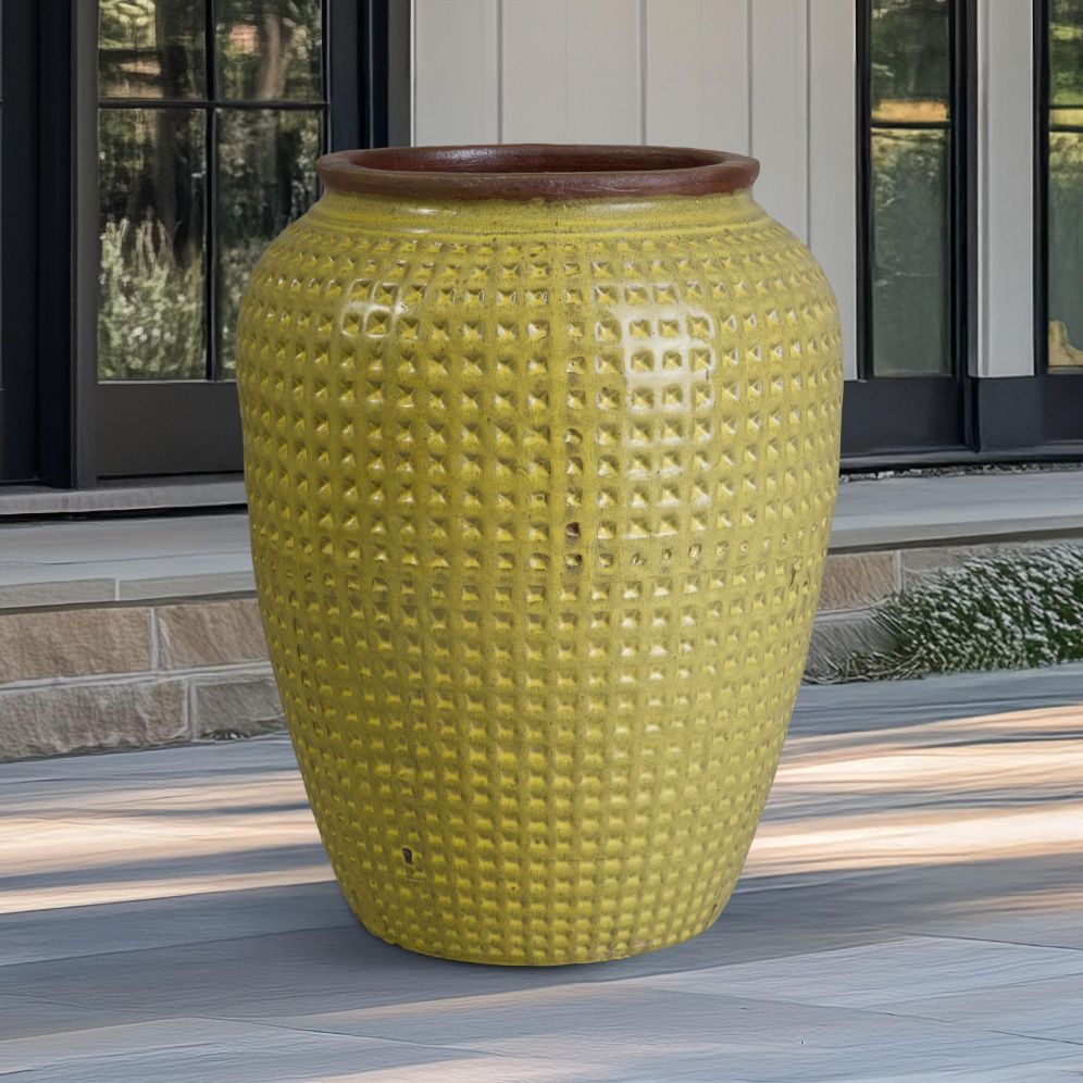 Emissary Waffle Yellow Ceramic Jar