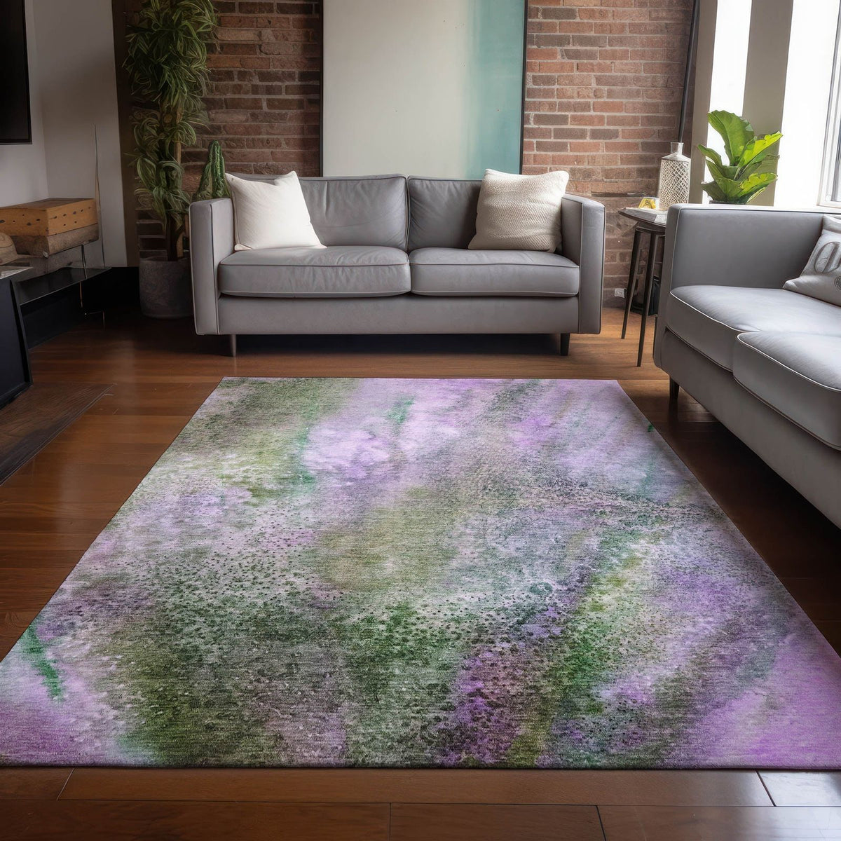 Addison Rugs Watercolors Purple Washable Indoor-Outdoor Rug