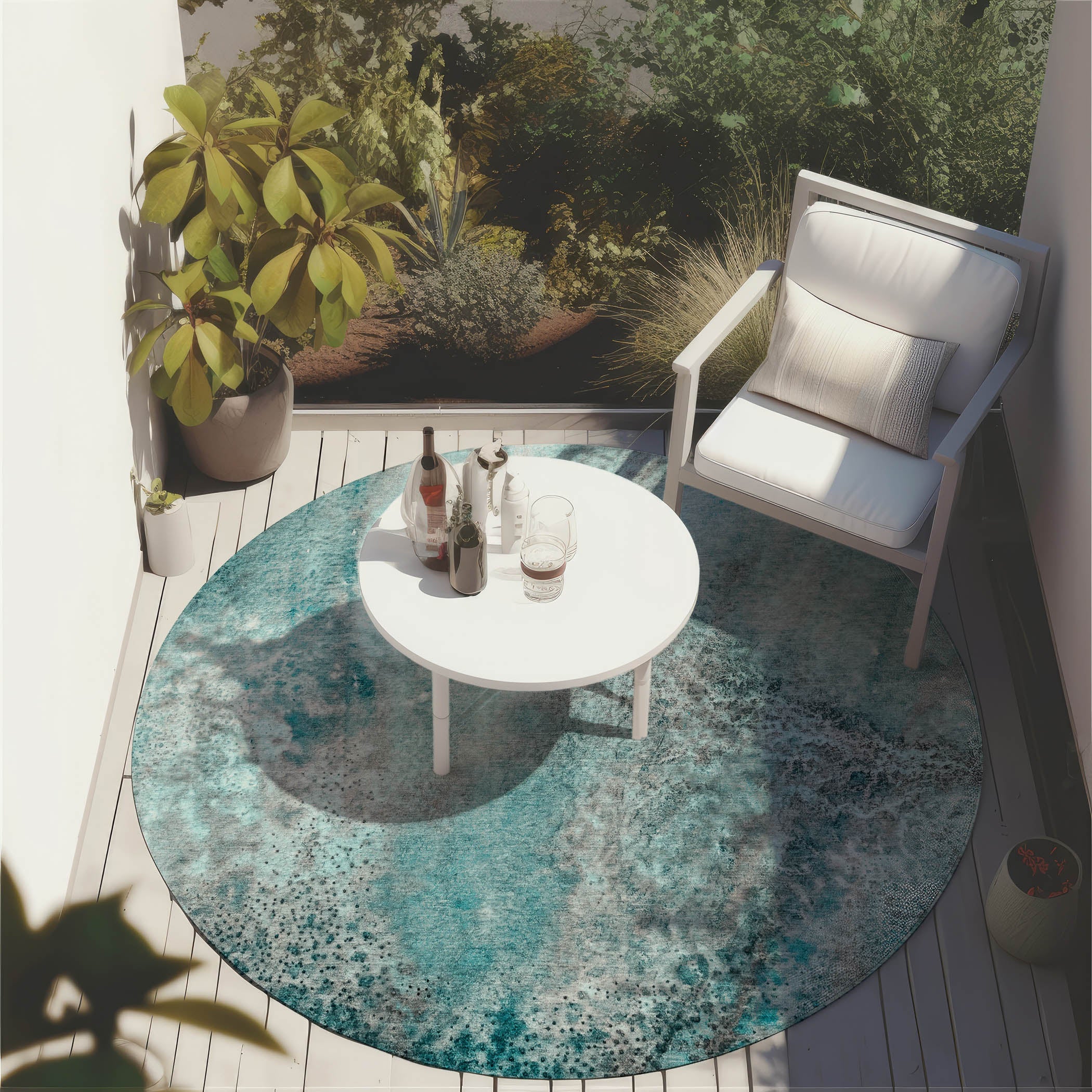 Addison Rugs Watercolors Teal Washable Indoor-Outdoor Rug