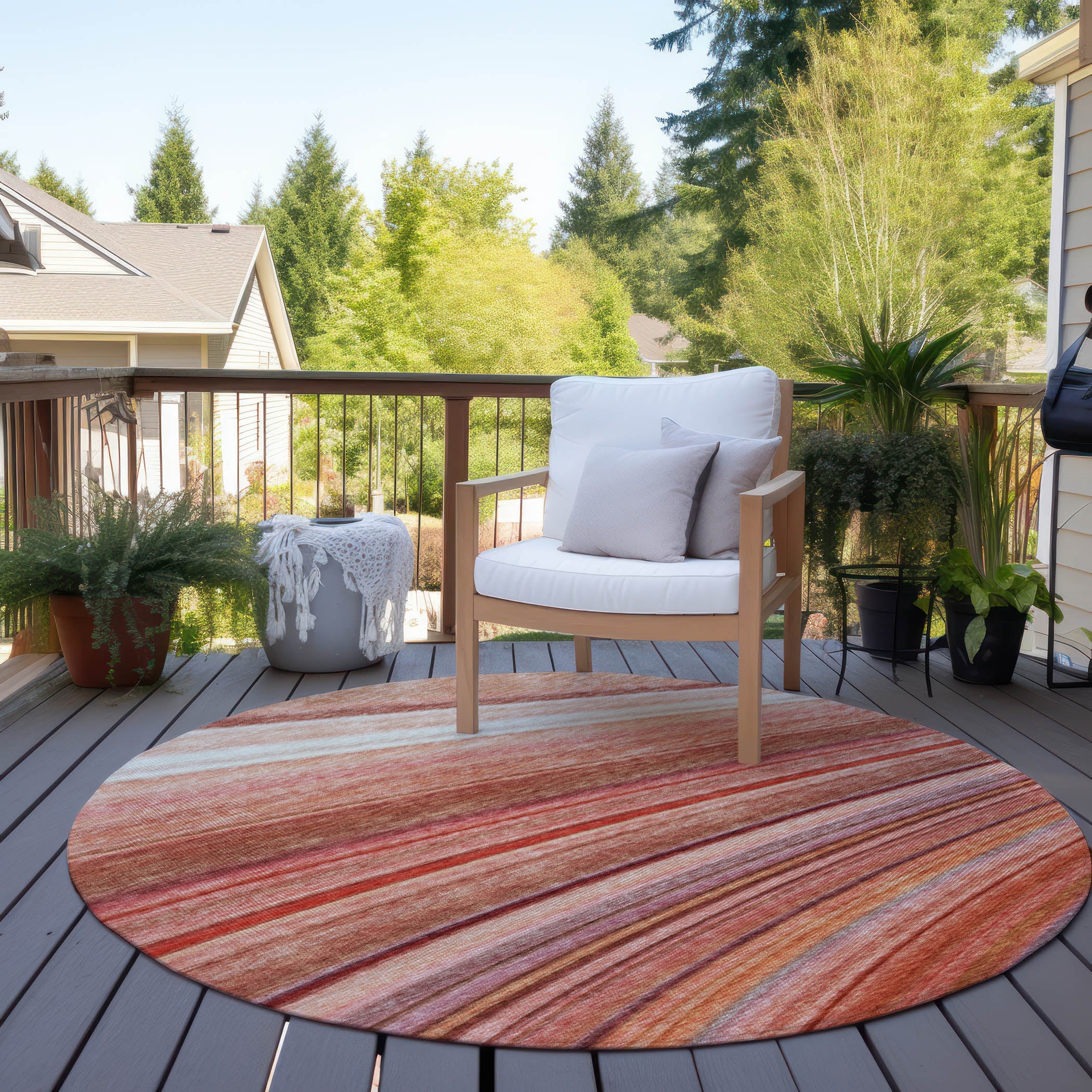 Addison Rugs Waves Terracotta Indoor-Outdoor with Matching Throw
