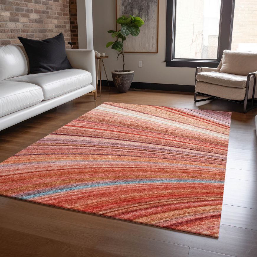 Addison Rugs Waves Terracotta Indoor-Outdoor with Matching Throw