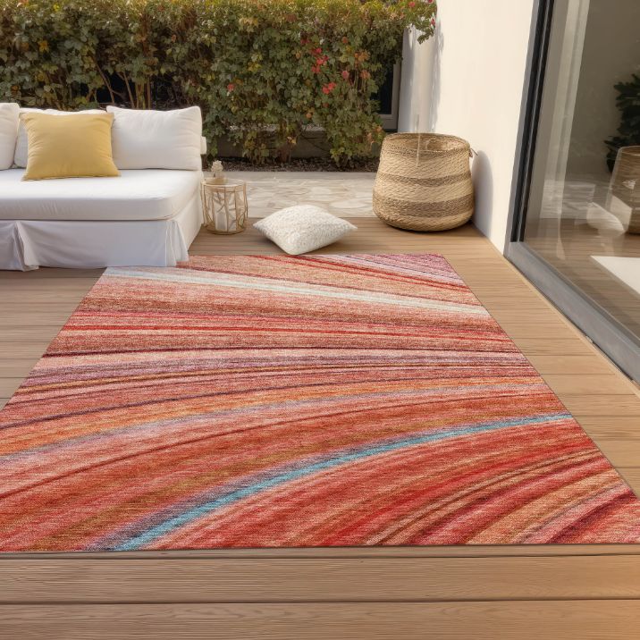 Addison Rugs Waves Terracotta Indoor-Outdoor with Matching Throw