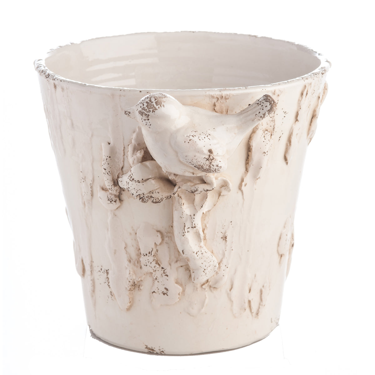 Abigails White Ceramic Outdoor Cachepot with Bird