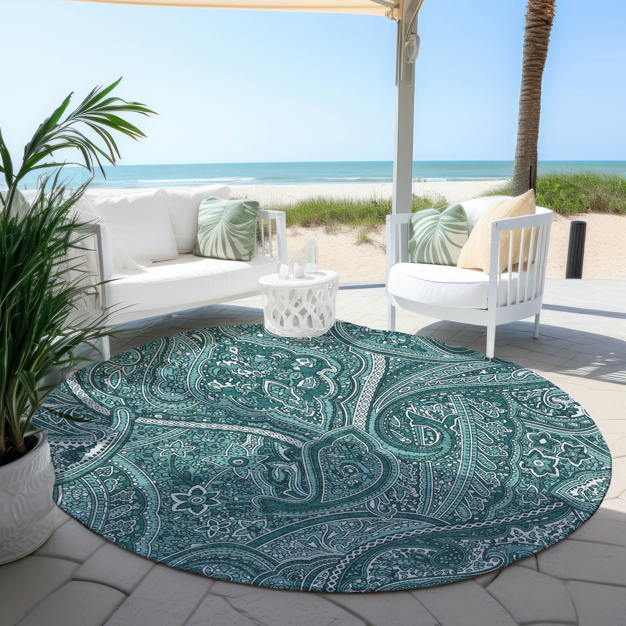 Addison Rugs Woven Blocks Teal Washable Indoor-Outdoor Rug