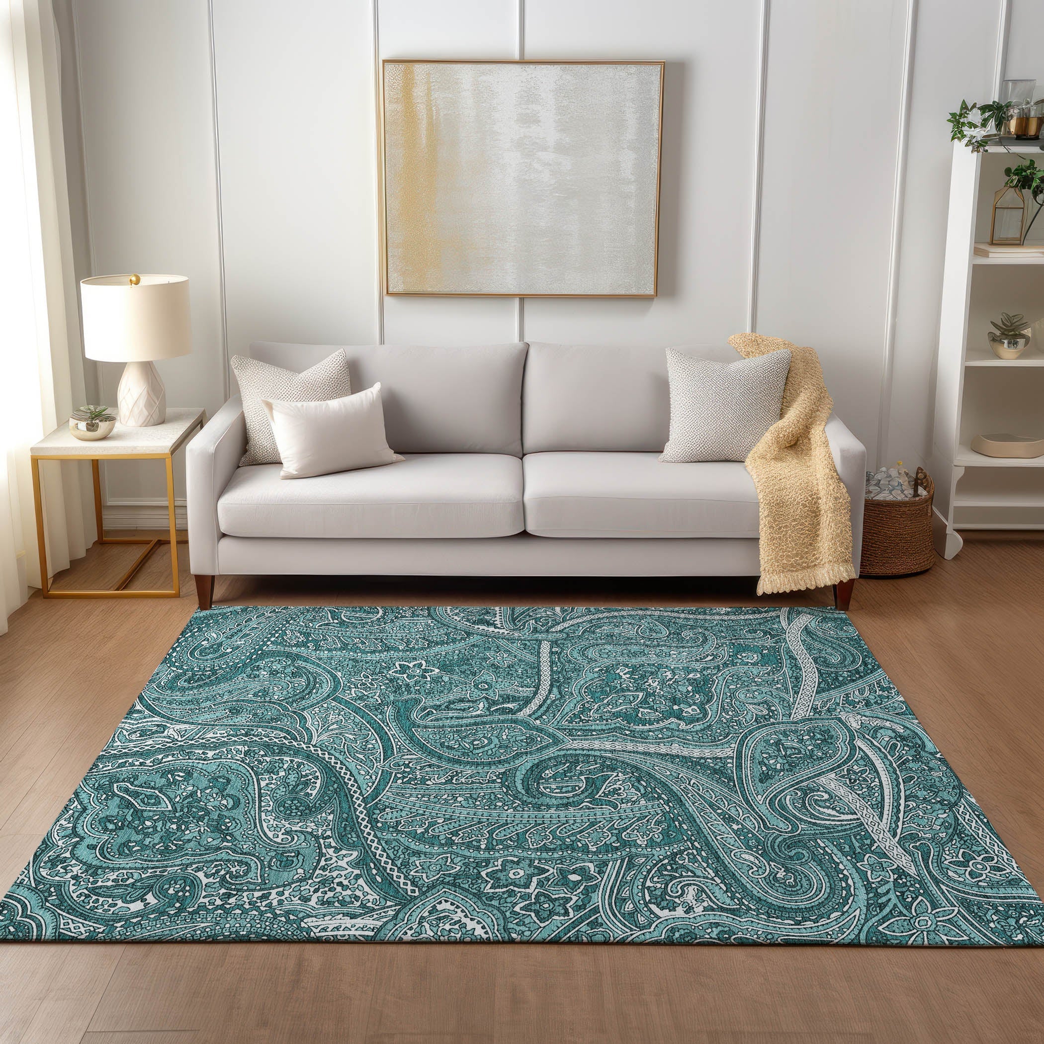 Addison Rugs Woven Blocks Teal Washable Indoor-Outdoor Rug