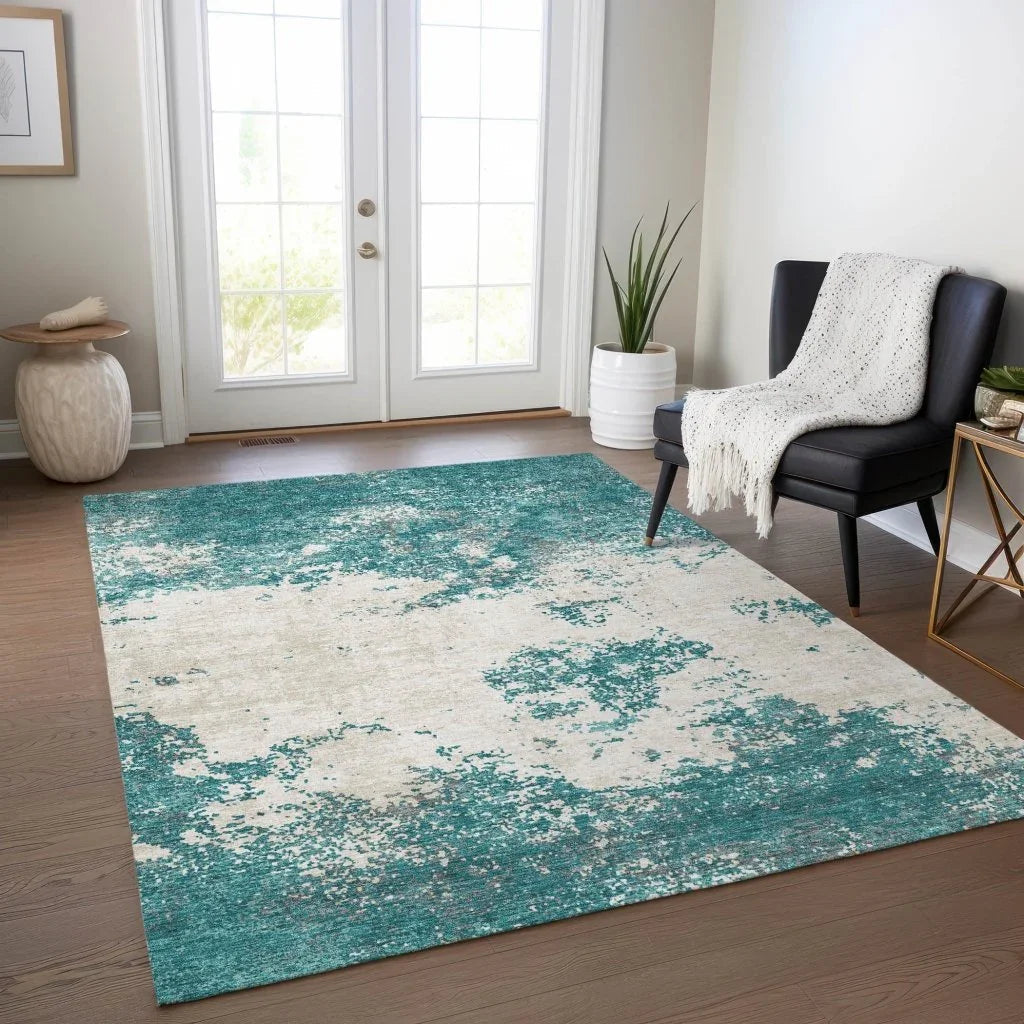 LOOMLAN Rugs Aera Teal Washable Indoor-Outdoor Rug