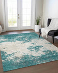 LOOMLAN Rugs Aera Teal Washable Indoor-Outdoor Rug