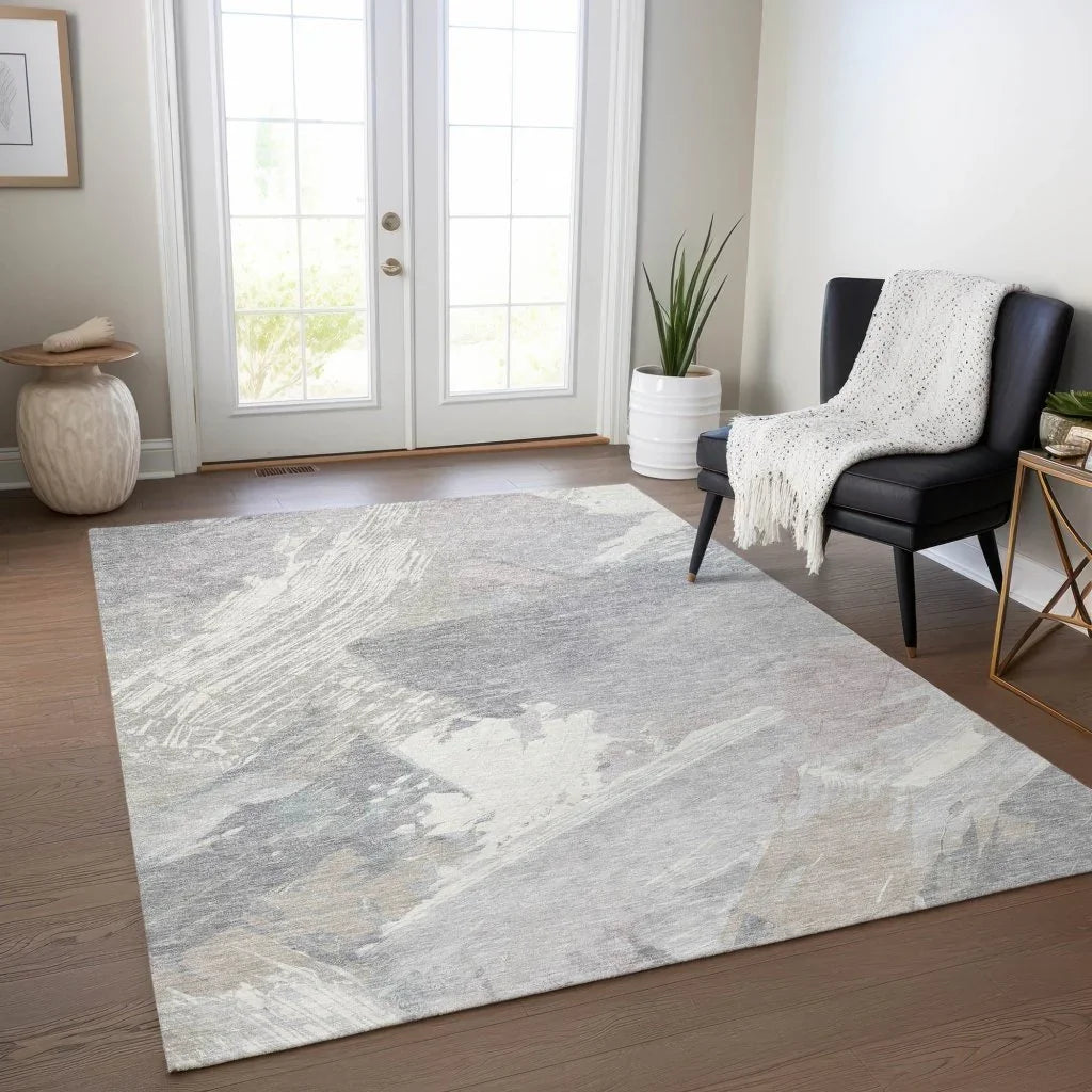 LOOMLAN Rugs Ahmira Ivory Washable Indoor-Outdoor Rug