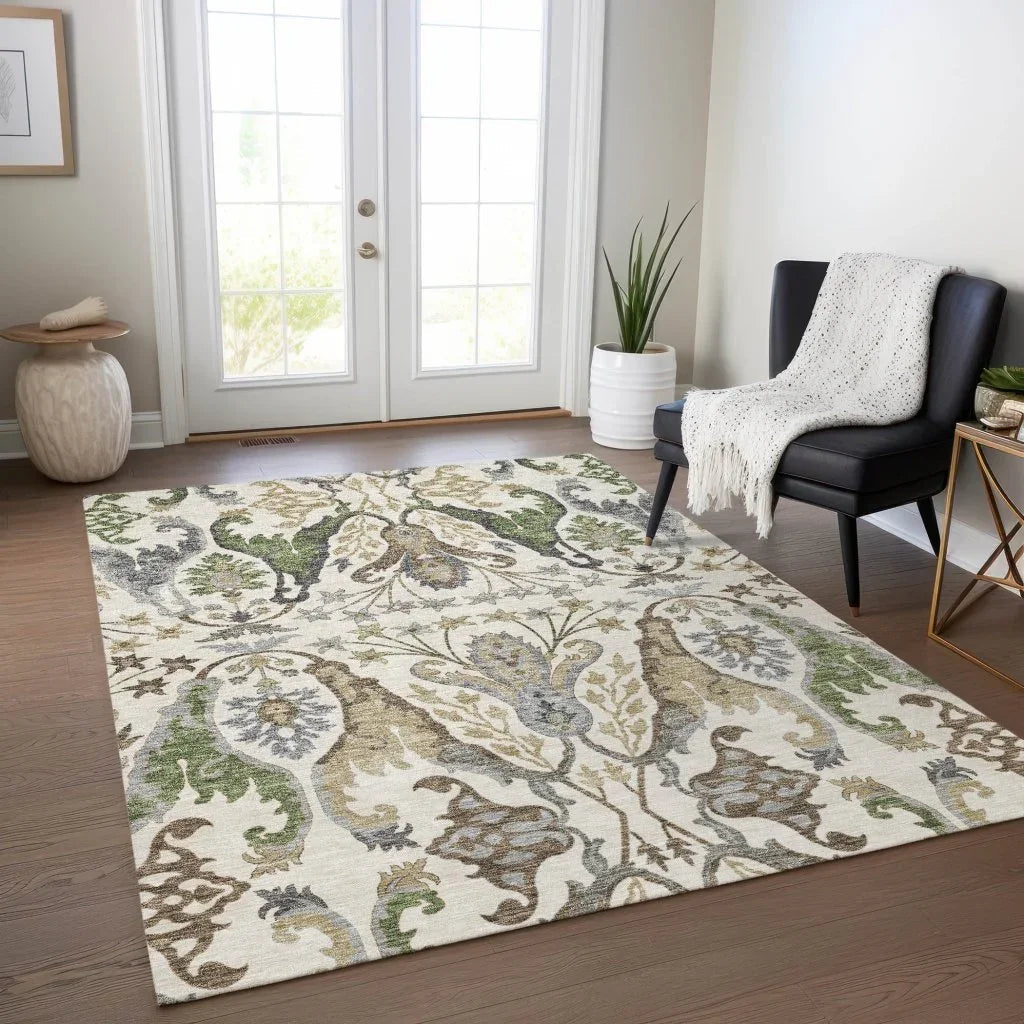 LOOMLAN Rugs Alfreda Ivory Washable Indoor-Outdoor Rug