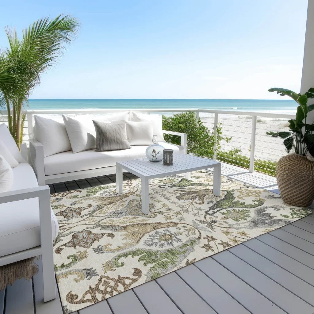 LOOMLAN Rugs Alfreda Ivory Washable Indoor-Outdoor Rug