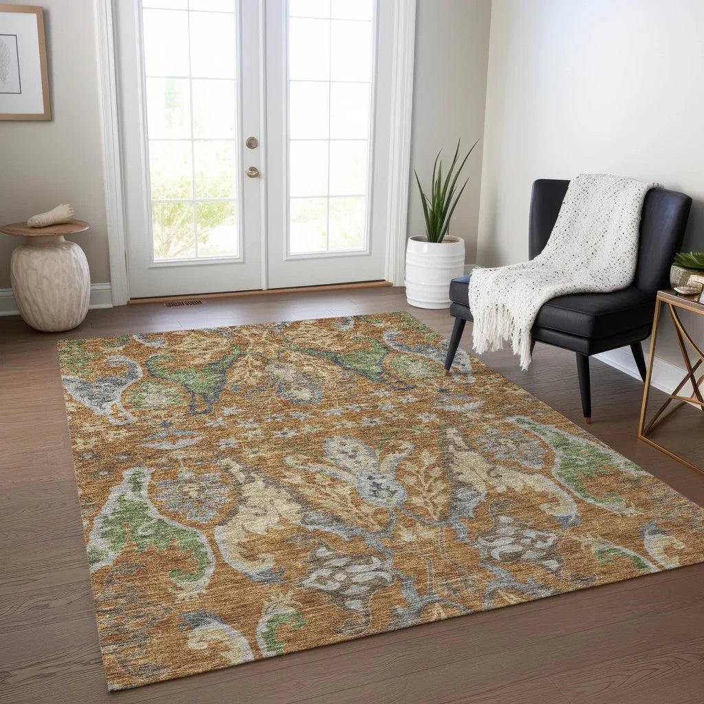 LOOMLAN Rugs Alfreda Orange Washable Indoor-Outdoor Rug