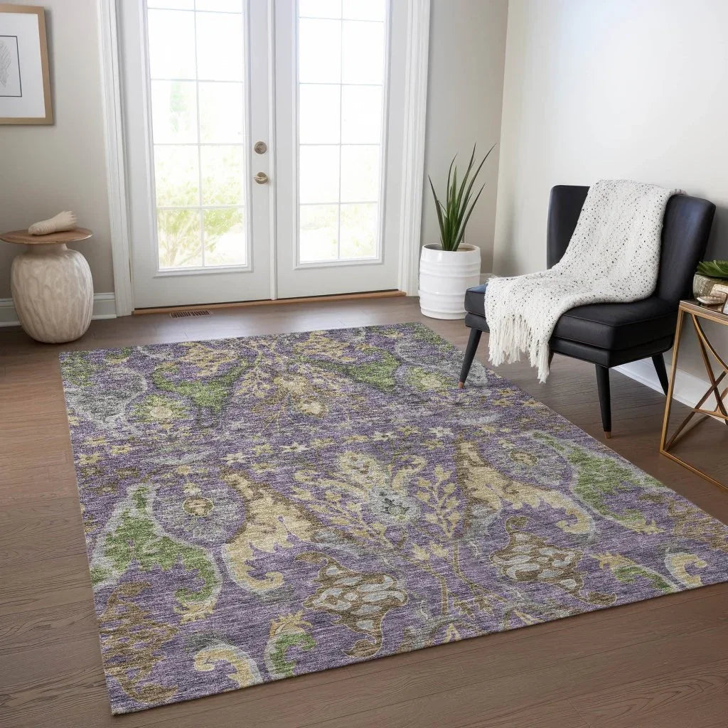 LOOMLAN Rugs Alfreda Purple Washable Indoor-Outdoor Rug
