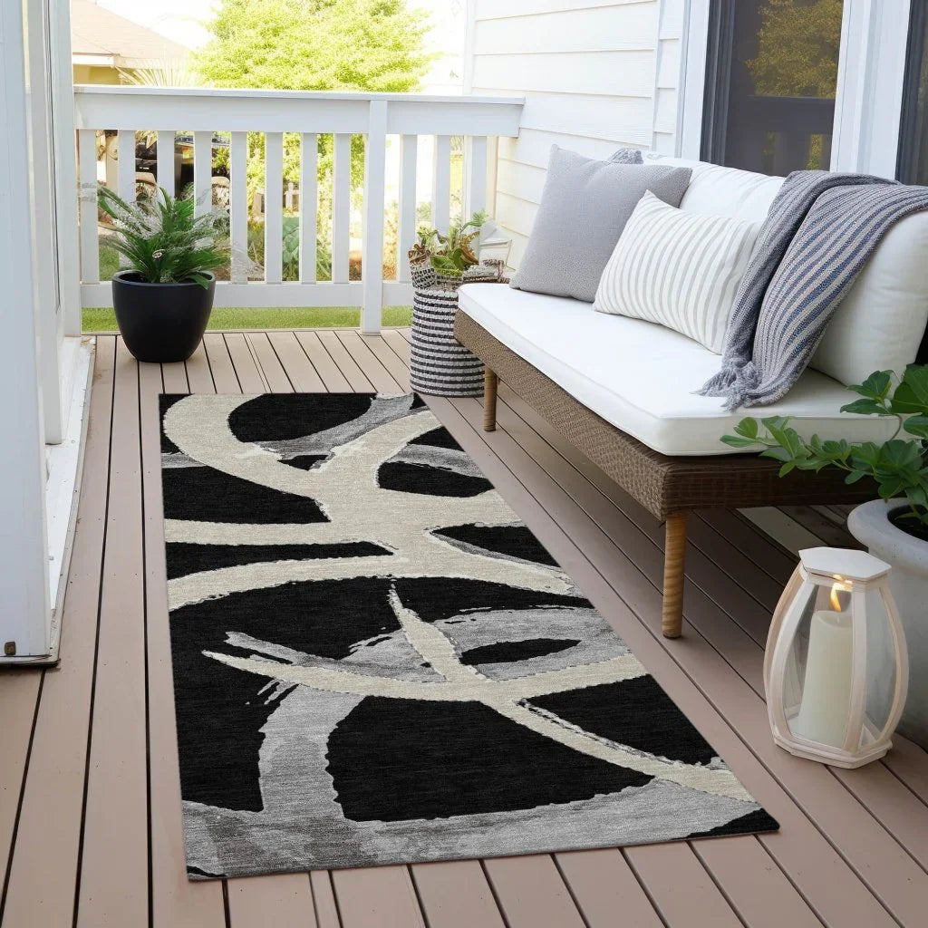 LOOMLAN Rugs Aloura Black Washable Indoor-Outdoor Rug