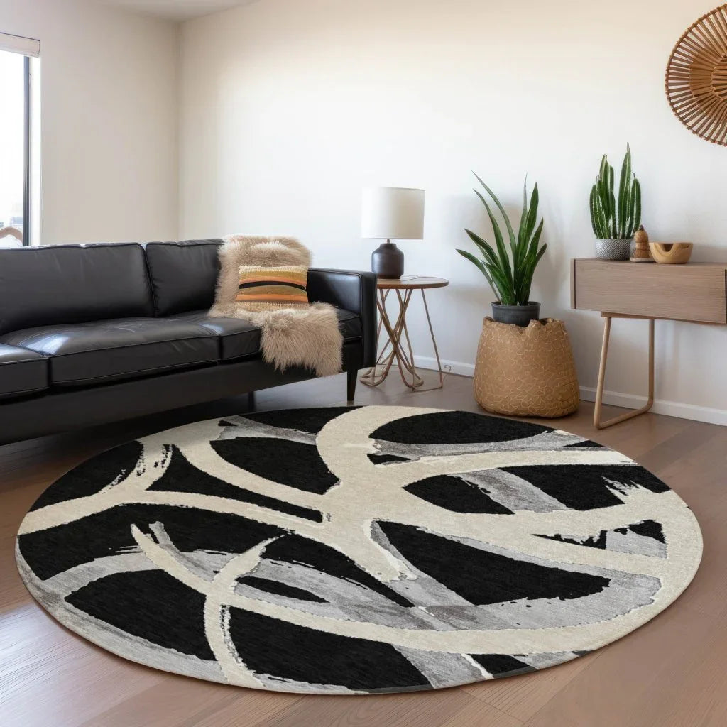 LOOMLAN Rugs Aloura Black Washable Indoor-Outdoor Rug