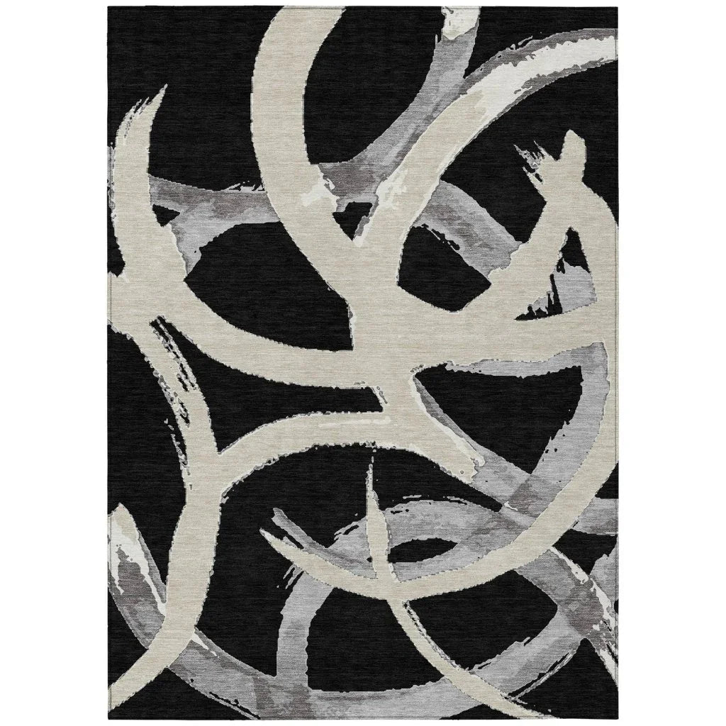 LOOMLAN Rugs Aloura Black Washable Indoor-Outdoor Rug