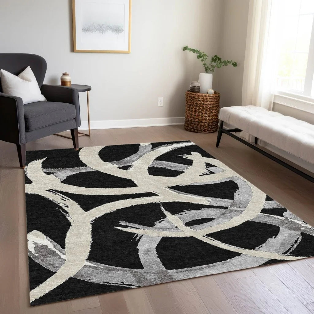 LOOMLAN Rugs Aloura Black Washable Indoor-Outdoor Rug