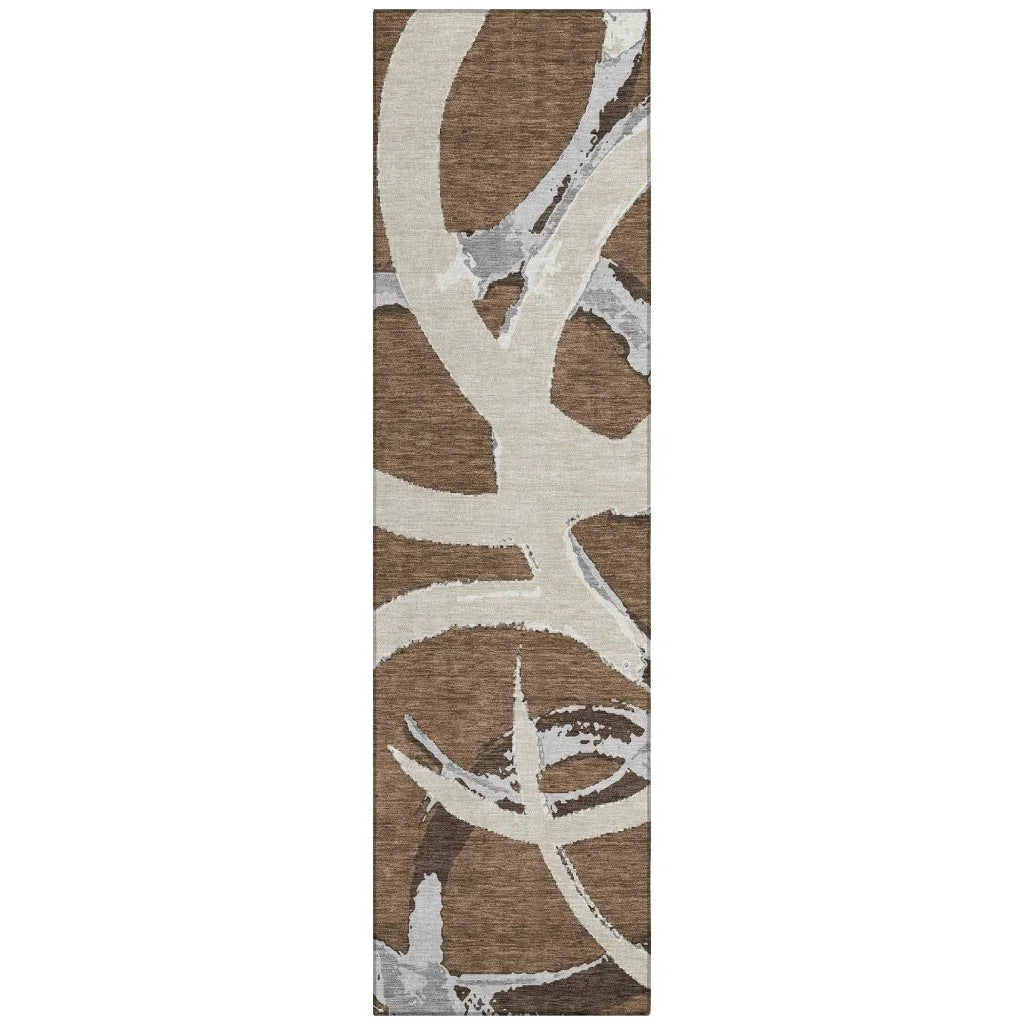 LOOMLAN Rugs Aloura Brown Washable Indoor-Outdoor Rug
