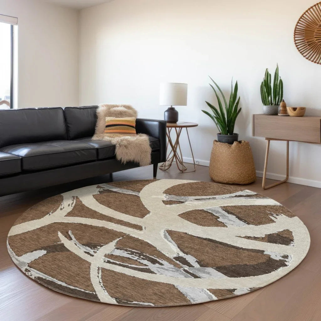 LOOMLAN Rugs Aloura Brown Washable Indoor-Outdoor Rug