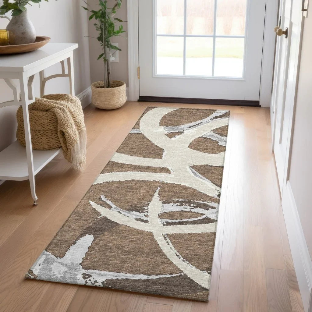 LOOMLAN Rugs Aloura Brown Washable Indoor-Outdoor Rug
