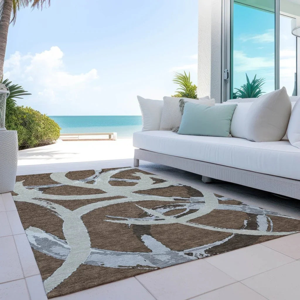 LOOMLAN Rugs Aloura Brown Washable Indoor-Outdoor Rug