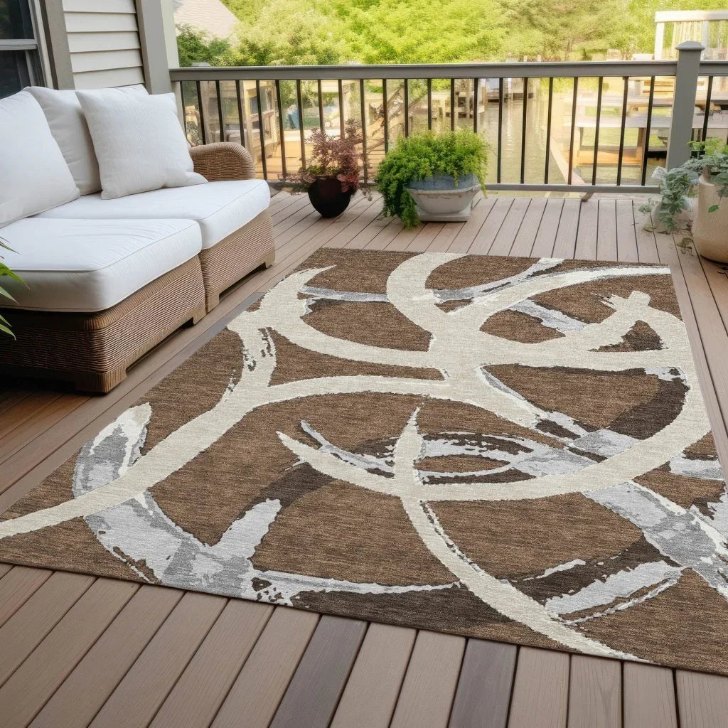LOOMLAN Rugs Aloura Brown Washable Indoor-Outdoor Rug