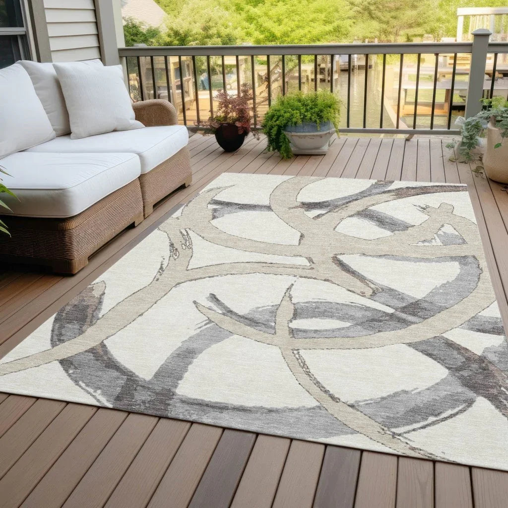 LOOMLAN Rugs Aloura Ivory Washable Indoor-Outdoor Rug