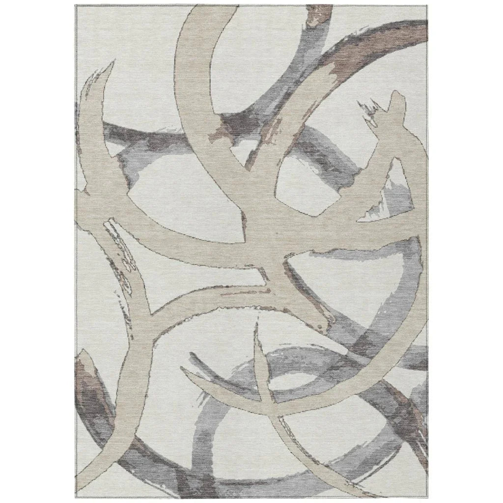 LOOMLAN Rugs Aloura Ivory Washable Indoor-Outdoor Rug